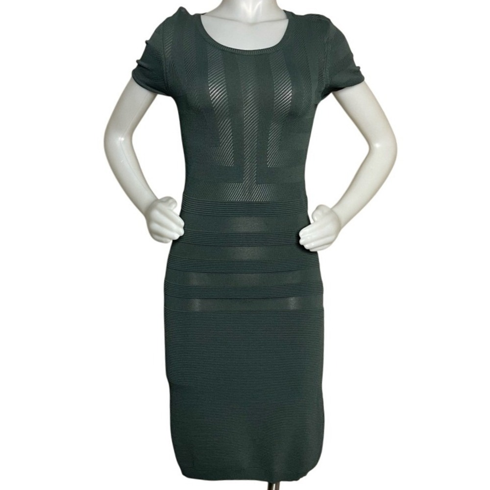 FRENCH CONNECTION GREEN SHEER SHORT‎ SLEEVE BODYCON MINI DRESS